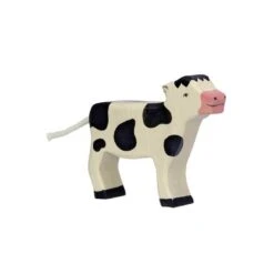 Figurine Holtztiger Veau Debout - Noir Et Blanc